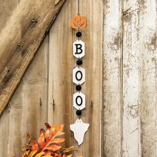 Halloween Boo Garland with Ghost and Pumpkin Wood Cutouts for Wall or Mantel {2}