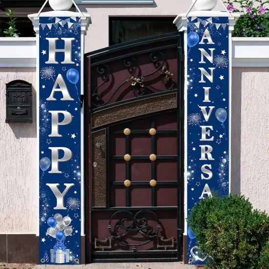 Happy Anniversary Door Banner Navy Blue and Silver Wedding Anniversary {2}
