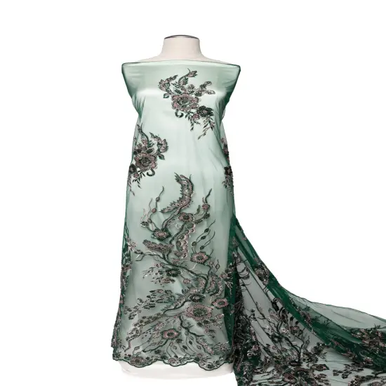 1 Yard Embroidered Beaded and Sequined Lace Fabric with Floral Pattern 50/52&Prime; Wide Magenta {6}