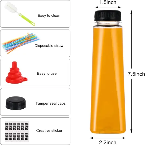24 Pack 12oz Empty PET Plastic Juice Bottles with Leak-Proof Caps Lids {3}