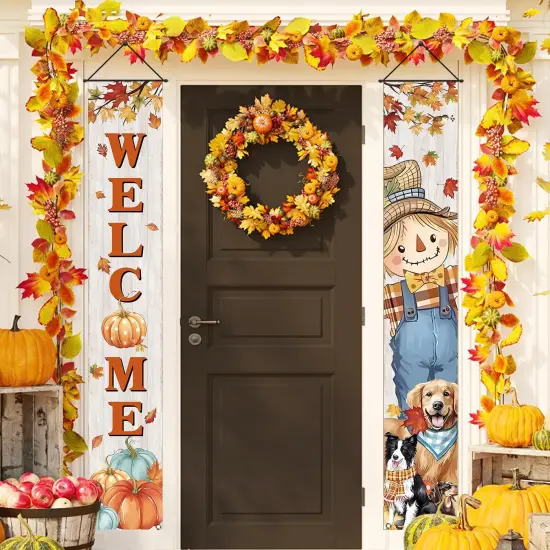 Fall Decorations Outdoor Pumpkin Maple Leaves {1}