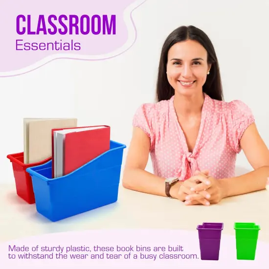 4E's Novelty 6 Durable Book and Binder Holder, Files Book Bins for Classroom, Plastic Vertical Storage Book Organizer Folder Office Classroom Organization Containers Supplies {3}