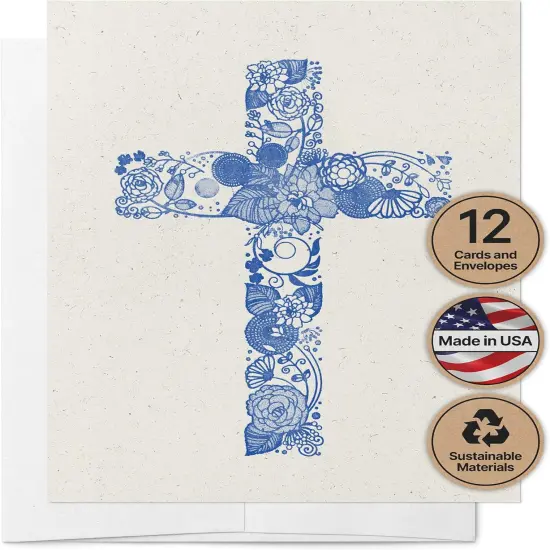 Assorted Religious Christian Cross Blank Note Cards - Stationery Cards with Envelopes - Greeting Cards for Condolence, Bereavement and All Occasions - Made in USA (5.5 x 4.25,Set of 12) {1}