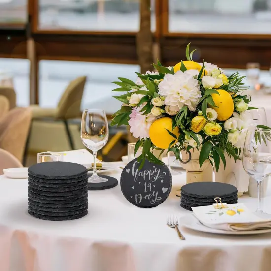 4 PCS Round Slate Drink Coasters Set {5}