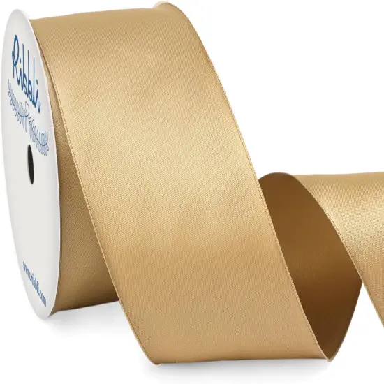 Champagne Gold Double Faced Satin Wired Ribbon {1}