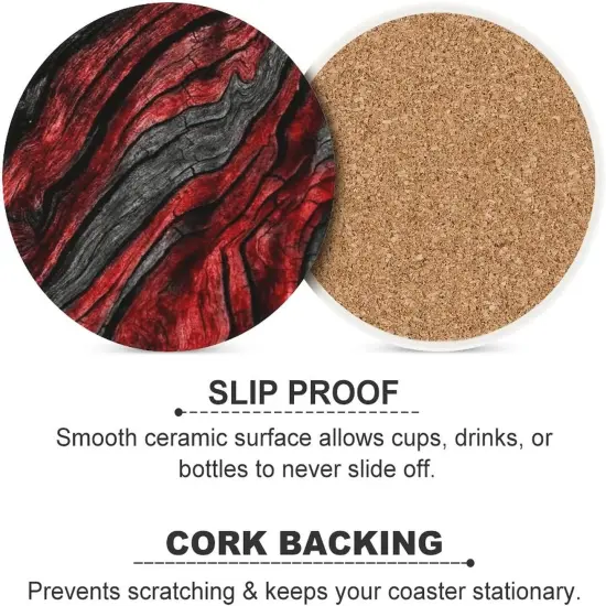 Black Red Wood Grain Drink Absorbent Coaster {5}