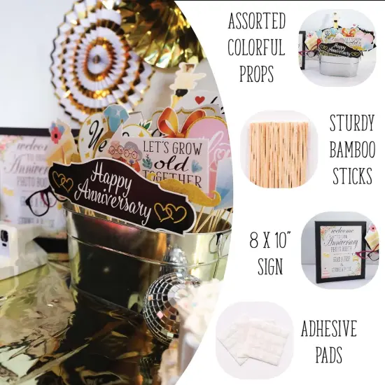 Anniversary Photo Booth Props - 41-Piece Kit with 8x10 Sign, Sticks & Adhesive Pads {2}