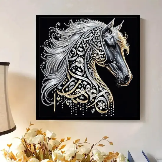 Diamond Art Painting Kits for Adults, Black Horse 5D Diamond Painting Dots Art Kits for Adults Beginner, Simple DIY Full Round Gem Crystal Art Paint by Diamond, Home Wall Decor 14 x 14 in {3}