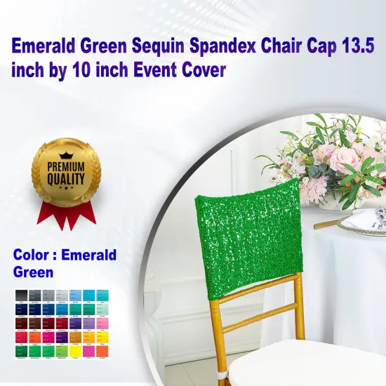 1 Piece Emerald Green Sequin Spandex Chair Cap 13.5 inch by 10 inch Event Cover {1}