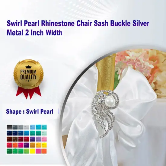 Swirl Pearl Rhinestone Chair Sash Buckle Silver Metal 2 Inch Width {1}