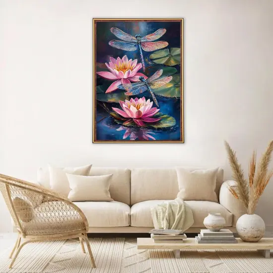 Flowers Diamond Painting Kits for Adults, DIY Lotus Dragonfly Full Round Diamo {3}