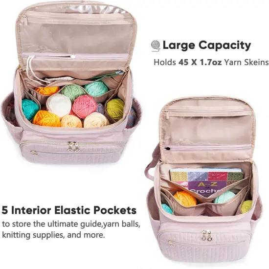 Knitting Bag Backpack, Large Crochet Backpack (PINK) {2}