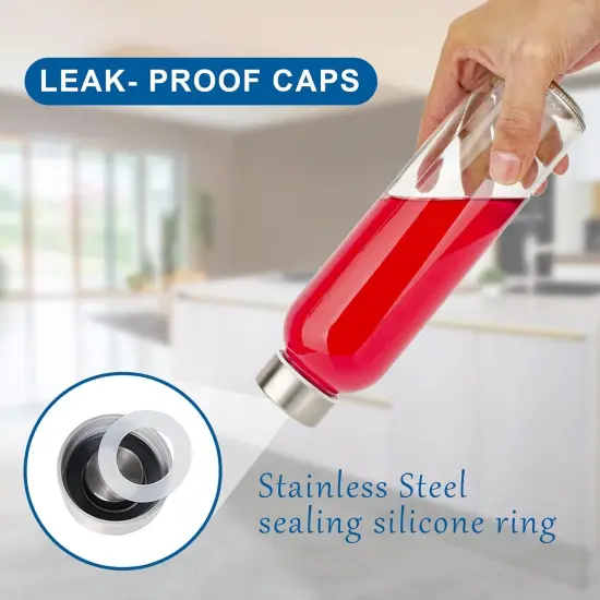 Reusable Glass Water Bottles with Stainless Steel Cap for Juicing {2}
