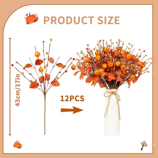 12 PCS Fall Berry Stems - 17 Inch {4}