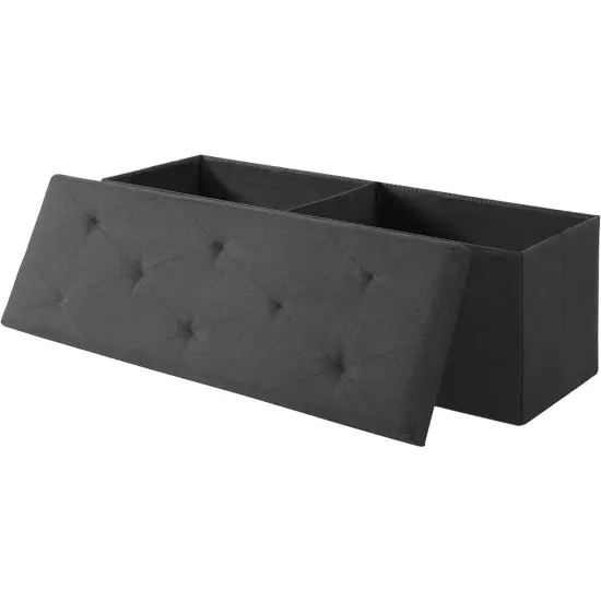 Rectangular Linen Storage Bench Ottoman for Bedroom Living Room and Hallway Organization Black {1}