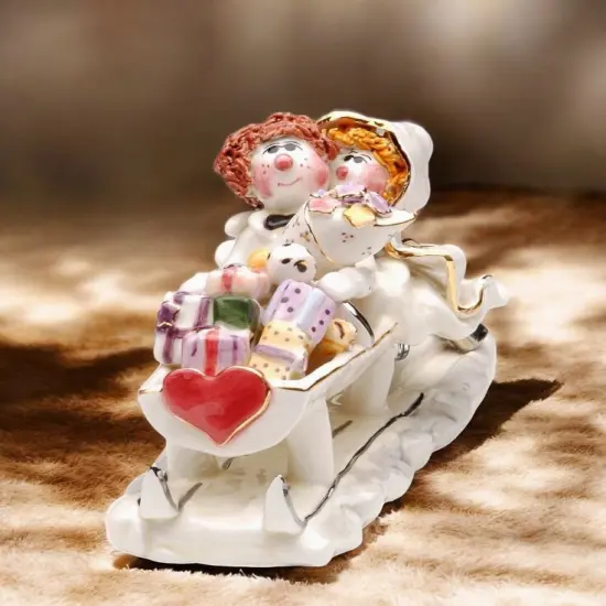 Ceramic Jewish Bride & Groom Sleigh: "Just Married", Wedding Decor, Gift for New Couple {1}