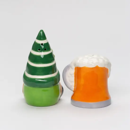 Ceramic Saint Patrick's Day Gnome with Beer Salt and Pepper Shakers, Irish Beer, Fairy Garden Decor, Lucky Beer, Gift for Him, Drinking Buddy Gift {4}