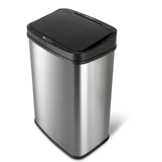 13-Gallon Motion Sensor Trash Can Stainless Steel Kitchen Waste Bin with Odor Seal and Liner Black and Silver {1}
