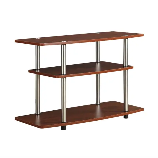 Modern Wood and Metal TV Stand with Open Storage Shelves for Small to Medium TVs Cherry Brown {1}