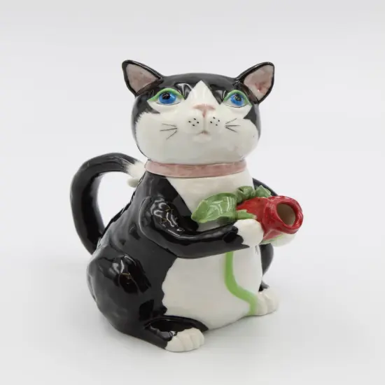 Ceramic Black Cat Teapot, Home Décor, Gift for Her, Gift for Mom, Tea Party Décor, Cat Lovers Gift, Pet Loss Gift {2}