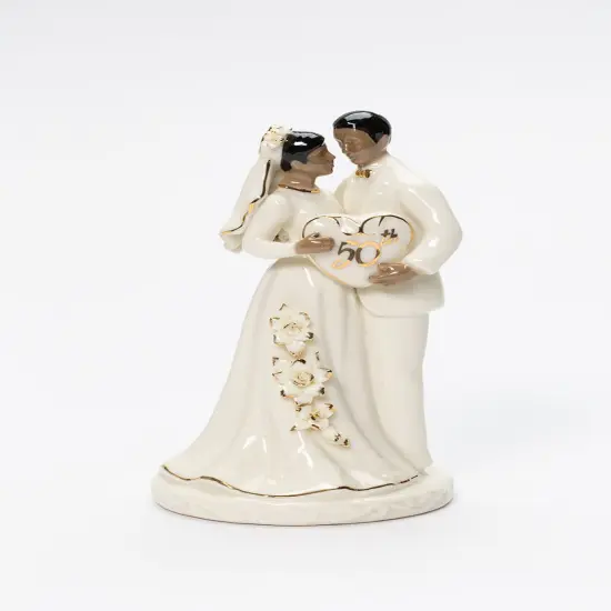 Ceramic African American 50th Anniversary Couple Cake Topper, Anniversary D&eacute;cor or Gift {3}