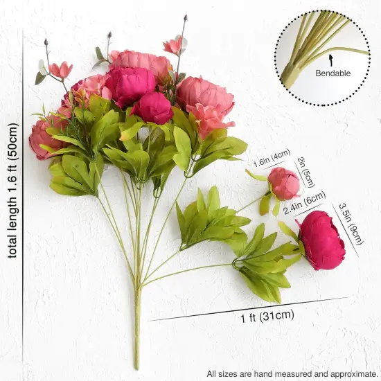 2 Artificial Peonies Silk Flowers and Hydrangeas - Country Barn Red {5}