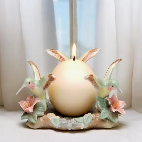 Ceramic Hummingbird Pillar Holder, Gift for Bird Watcher, GIft her Her, Gift for Mom (Candle NOT Included) {1}