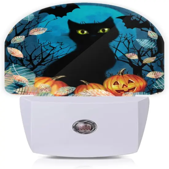 Halloween Black Cat Bat Pumpkins Night Lights {1}