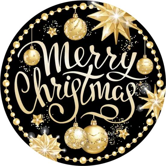 Merry Christmas Black Gold Round Sign {2}