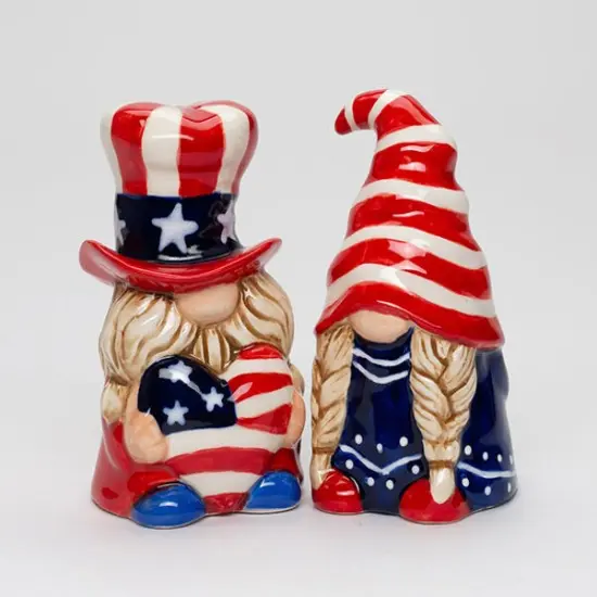Ceramic Patriot Gnome Salt and Pepper Shakers, July 4th Decor, Independence Day Decor, Fairy Garden Decor, Patriotic Gift, Gnome Collector Gift {4}