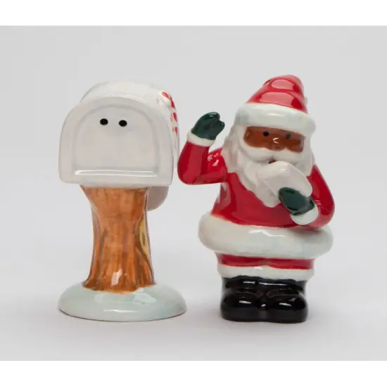 Ceramic African American Santa Checking Mailbox Salt and Pepper Shakers, Christmas Decor, Gift for Her {3}