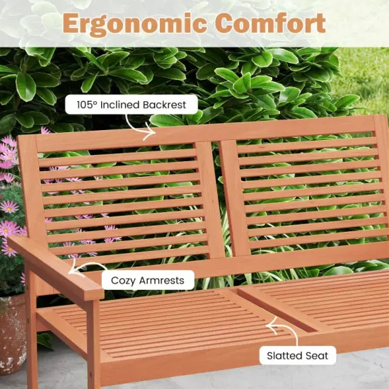 Outdoor Wooden Bench 2-Person Patio Bench with Slatted Backrest and Seat {6}