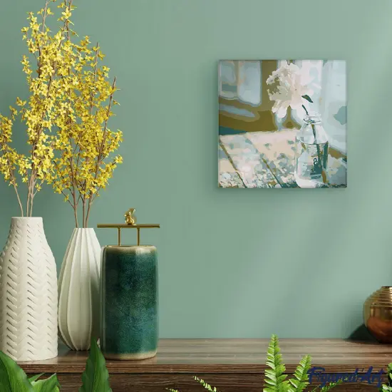 Figured'Art Mini Paint by Numbers Kit for Adults with Frame White Flower Small format 8"x8" - Craft Art Painting DIY Canvas Already Stretched on a Wooden Frame {2}