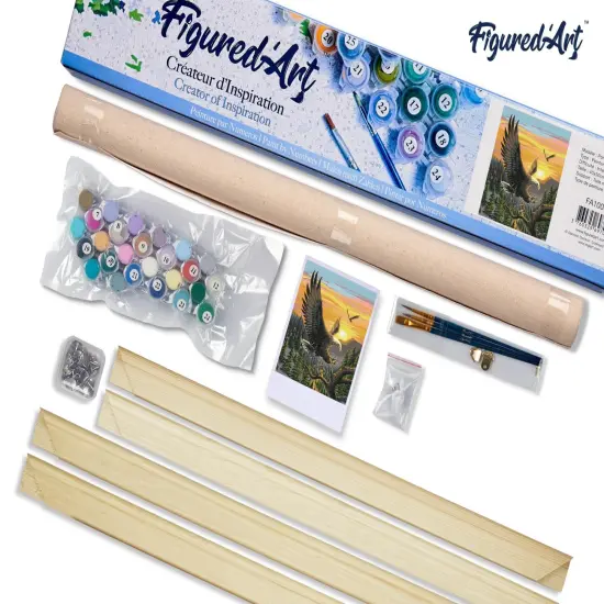 Figured'Art Paint by Numbers Kit for Adults Eagle at Sunrise 16"x20" - Craft Art Painting Rolled Canvas with DIY wooden frame {5}