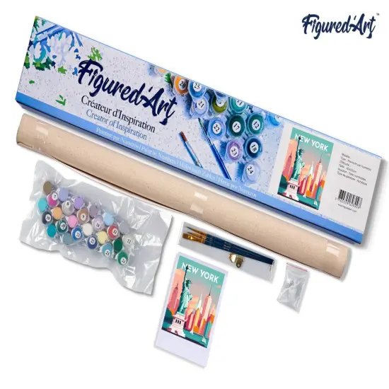 Figured'Art Paint by Numbers for Adults Travel Poster New York 16"x20" - Craft Art Painting DIY Kit Rolled Canvas without frame {5}