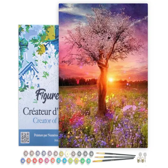 Figured'Art Paint by Numbers Kit for Adults with Frame Tree with Female Body 16"x20" - Craft Art Painting DIY Kit Canvas Already Stretched on a Wooden Frame {1}