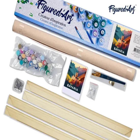 Figured'Art Paint by Numbers Kit for Adults Travel Poster Bavaria 16"x20" - Craft Art Painting Rolled Canvas with DIY wooden frame {5}