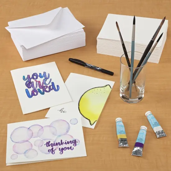 New York Central Folded Watercolor Cards with Envelopes - 5" x 7" - 50-Pack - 140lb Cold Pressed, Bright White 100% Cotton - Archival Acid-Free Watercolor Paper Cards for Artists {6}