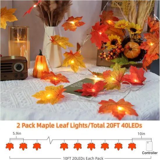 2 Pack Fall Leaves Garland with Lights - 20Ft 40LED {4}