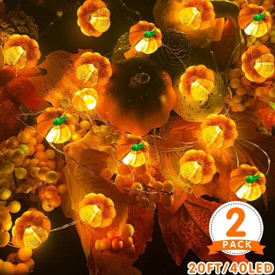 2 Pack 3D Halloween Pumpkin String Lights - 20Ft 40LED {2}
