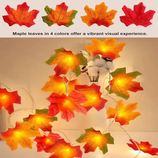 2 Pack Fall Maple Leaves Garland Lights - 20ft 40 LED {5}