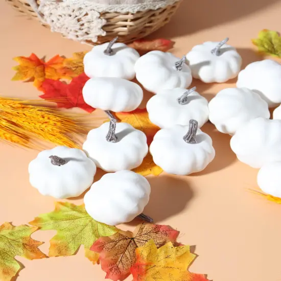 White Plastic Pumpkins for Centerpieces - 30pcs {4}