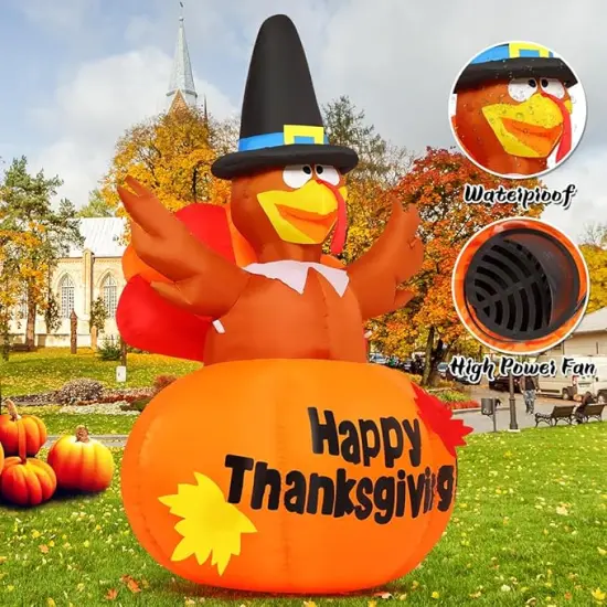 GOOSH 6 Ft Thanksgiving Inflatables Turkey Blow Up Yard Ghost with Built-in LEDs {5}