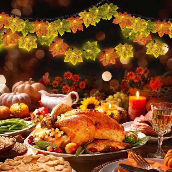 Fall Maple Leaf String Lights - 13.6Ft LED (Yellow Orange Green Leaf) {3}