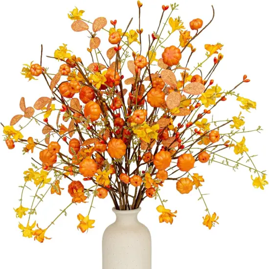 Artificial Fall Pumpkin Stems with Wildflower Eucalyptus Leaf and Berries {1}