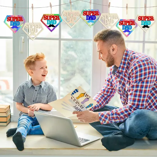 Wooden DAD Ornaments to Paint Father's Day Birthday Party Decoration Cutouts Unfinished 24PCS 3.5 x 3 inches, DIY Blank Unfinished Wood Daddy Ornament for Home Crafts Hanging Father Day Decoration {2}