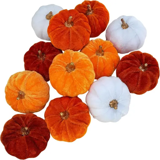 12 Pcs Assorted Velvet Pumpkins Table Centerpiece {1}