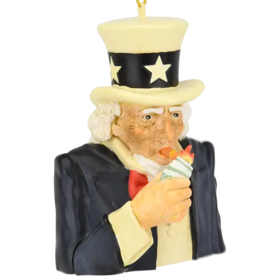 Tree Buddees Uncle Sam Lighting a Cigar with $100 Bills Funny Spending Habits Ornament {4}