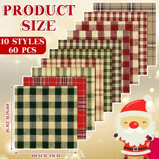 60 Pcs 10 x 10 Inch Vintage Christmas Precut Fabric Quilting {2}