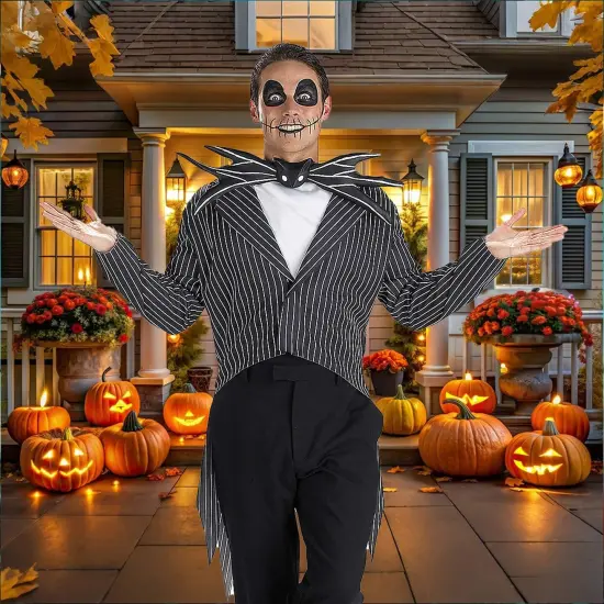 Jack Skellington Scary Costume Halloween Nightmare Before Christmas Jacket Bow Tie Ascot Set {6}